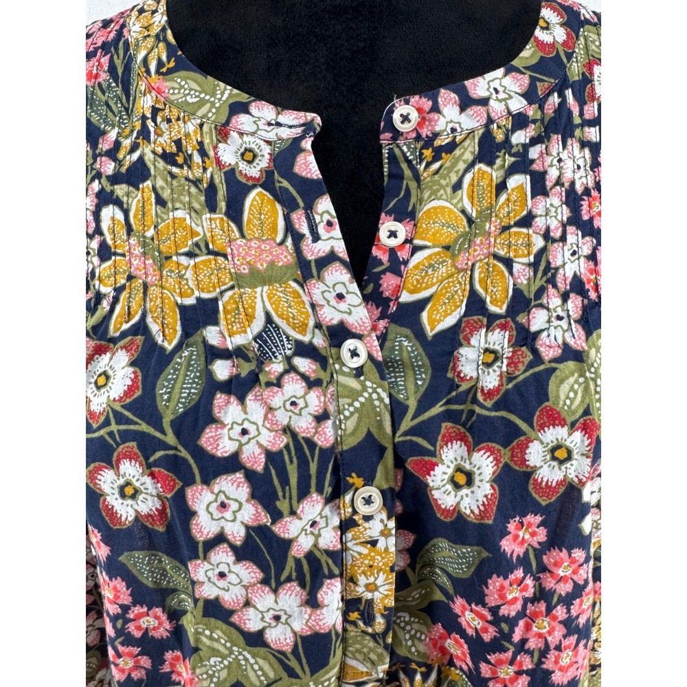 Talbots Petite Navy Floral Cotton Button Front Blouse Long Sleeve Top‎ LP - Picture 3 of 6